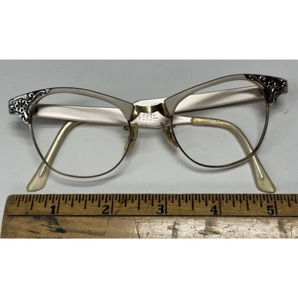 VTG Art Craft Aluminum Cat Eye Eyeglasses Frames 12k GF USA Retro MCM Prop